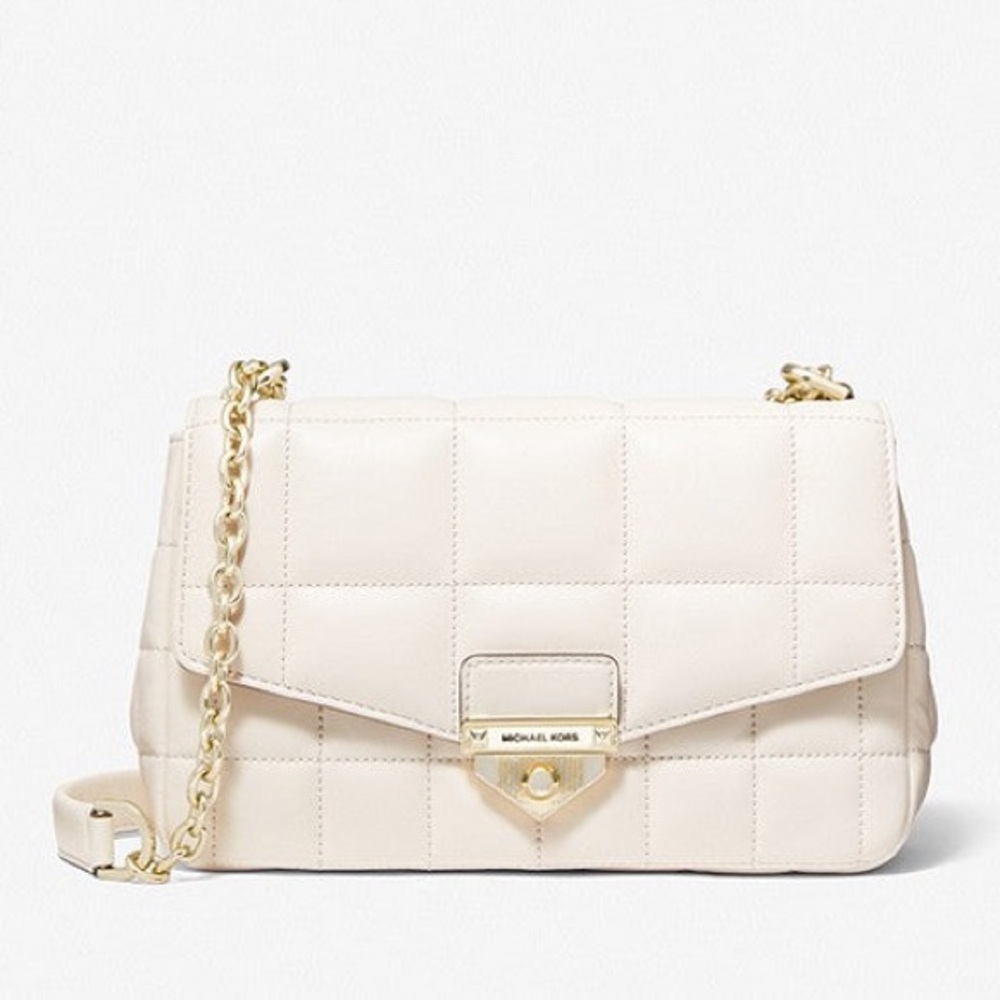 MICHAEL Michael Kors Quilted Shoulder Bag in Cream with Gold Hardware
